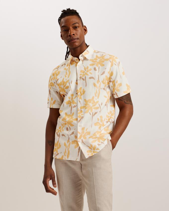 Chemises Ted Baker Short Sleeve Floral Print Jaune Homme | BSS-44354001